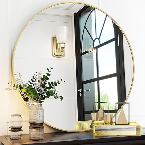 VooBang Gold Round Bathroom Mirror, 30 inch Circle Wall Mounted