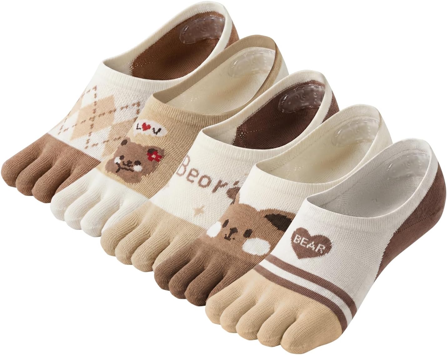 Benefeet Sox Women Toe Sock No Show Funny Pattern Finger Sock Silicone Heel