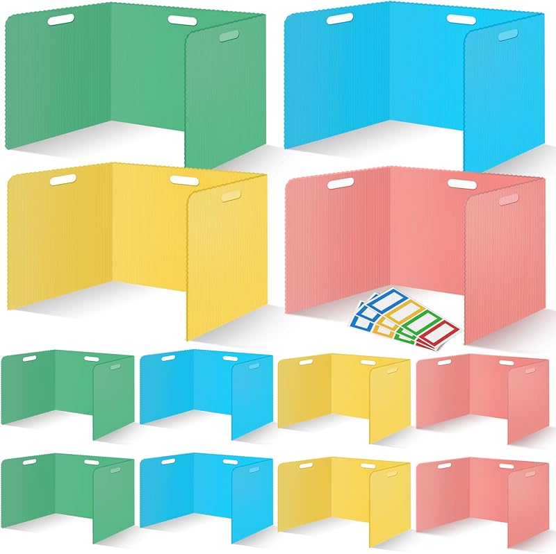 12 Pcs Desk Dividers for Students Classroom Plastic Privacy Folders Colored Test Dividers for Students Desks Trifold Privacy Panel Partitions for School Teacher Supplies(Multicolor)