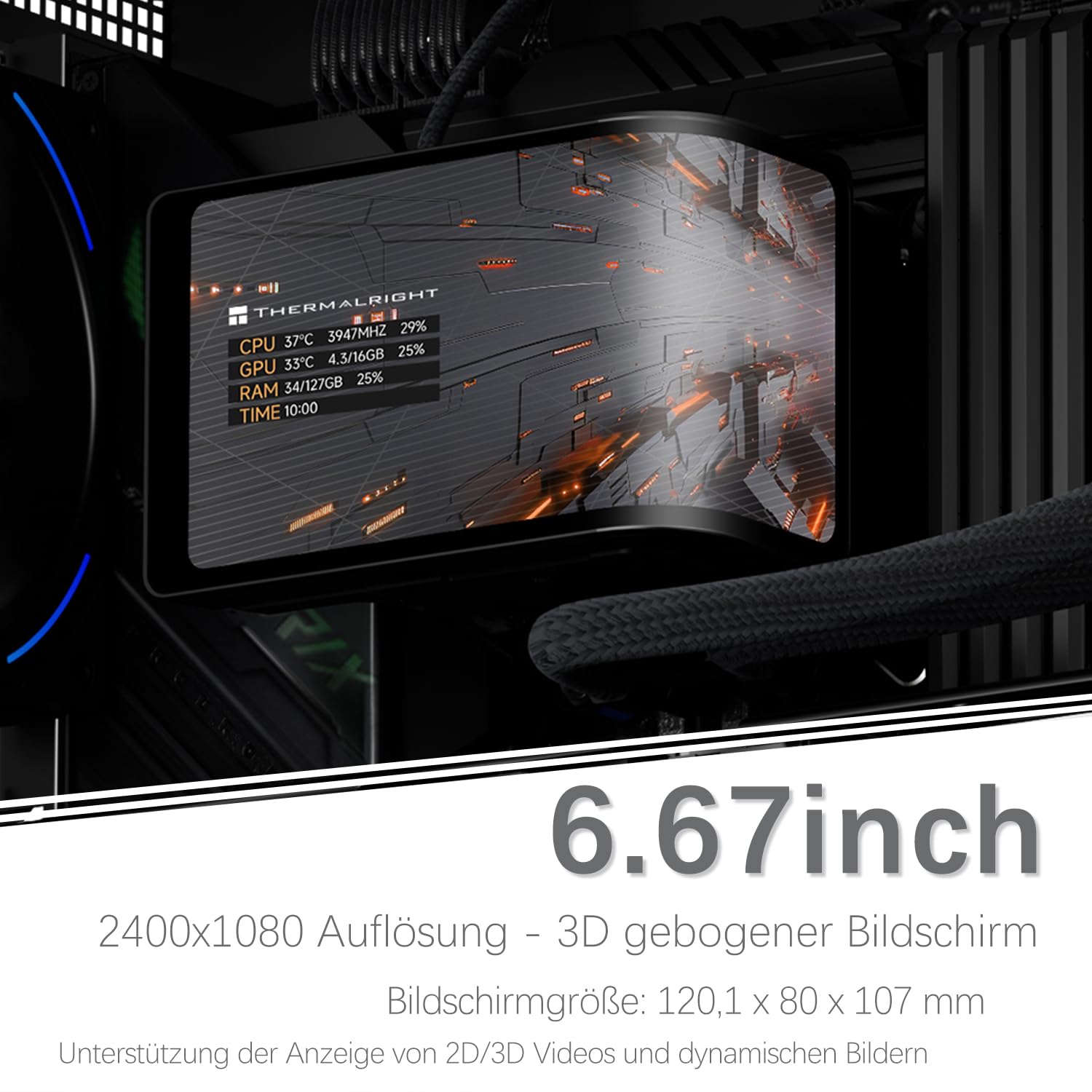TR-Thermalright Wonder Vision 360 Turbo ARGB Nero Liquid CPU Kühler, Schermo Curvo 3D da 6,67'' con Risoluzione 2400x1080 - Magnetico, 360mm Aio Nero, per AM5, LGA1851/1700