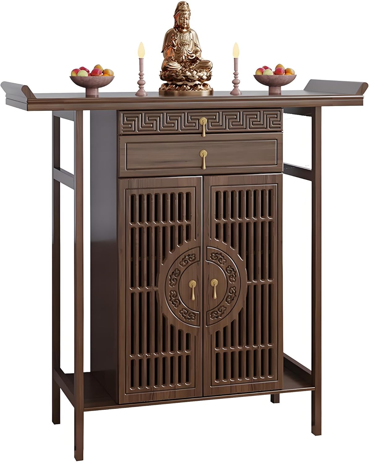 Meditation Shrine Buddhist Altar Table - Buddha Pooja Spiritual Prayer for Saints At Home Greek Altar Catholic Loved Ones Ancestral Counter for My Jesus Ofrenda Table,Walnut/47.2Inch