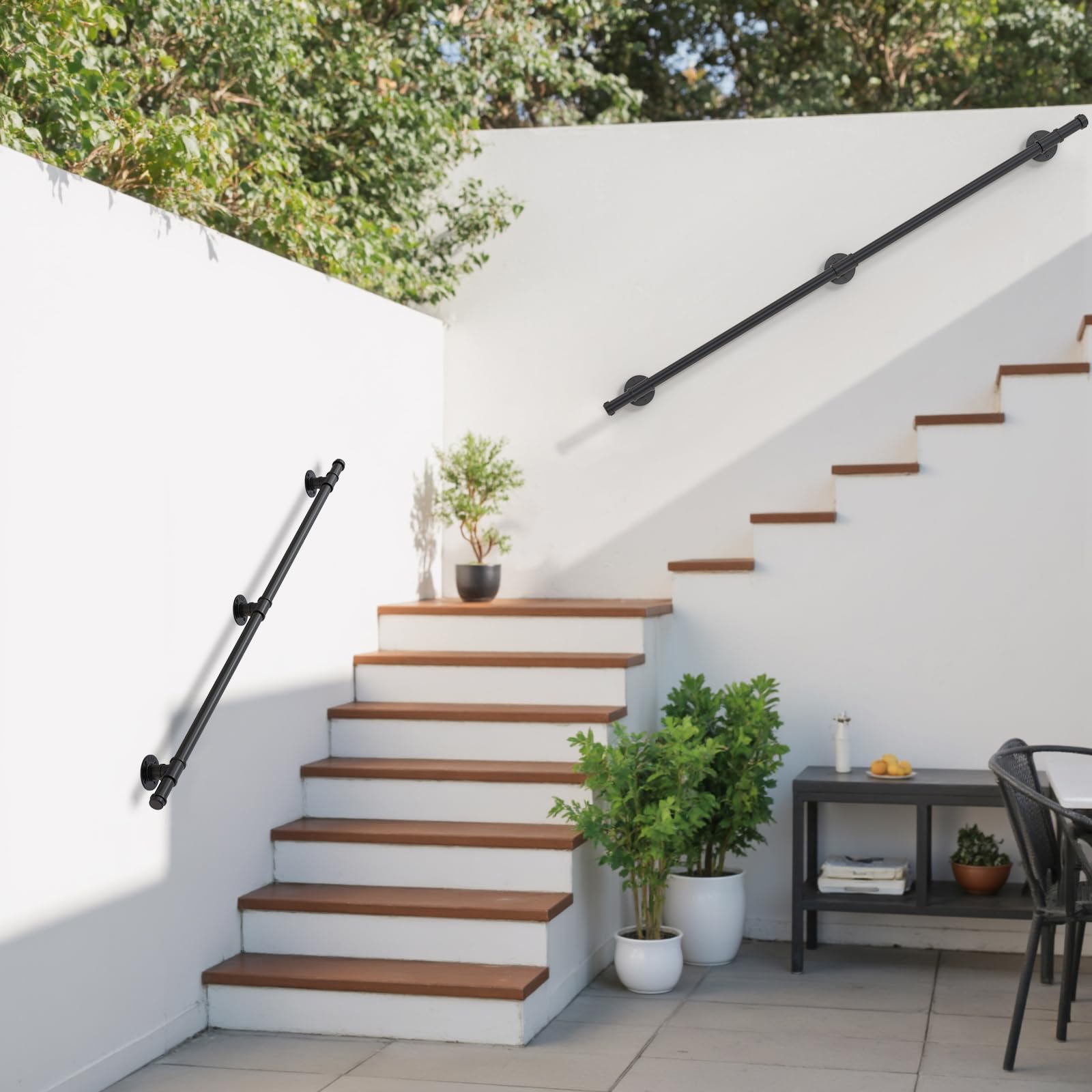 Handlauf für Treppen 300cm Edelstahl Geländer Rutschfest Schwarz