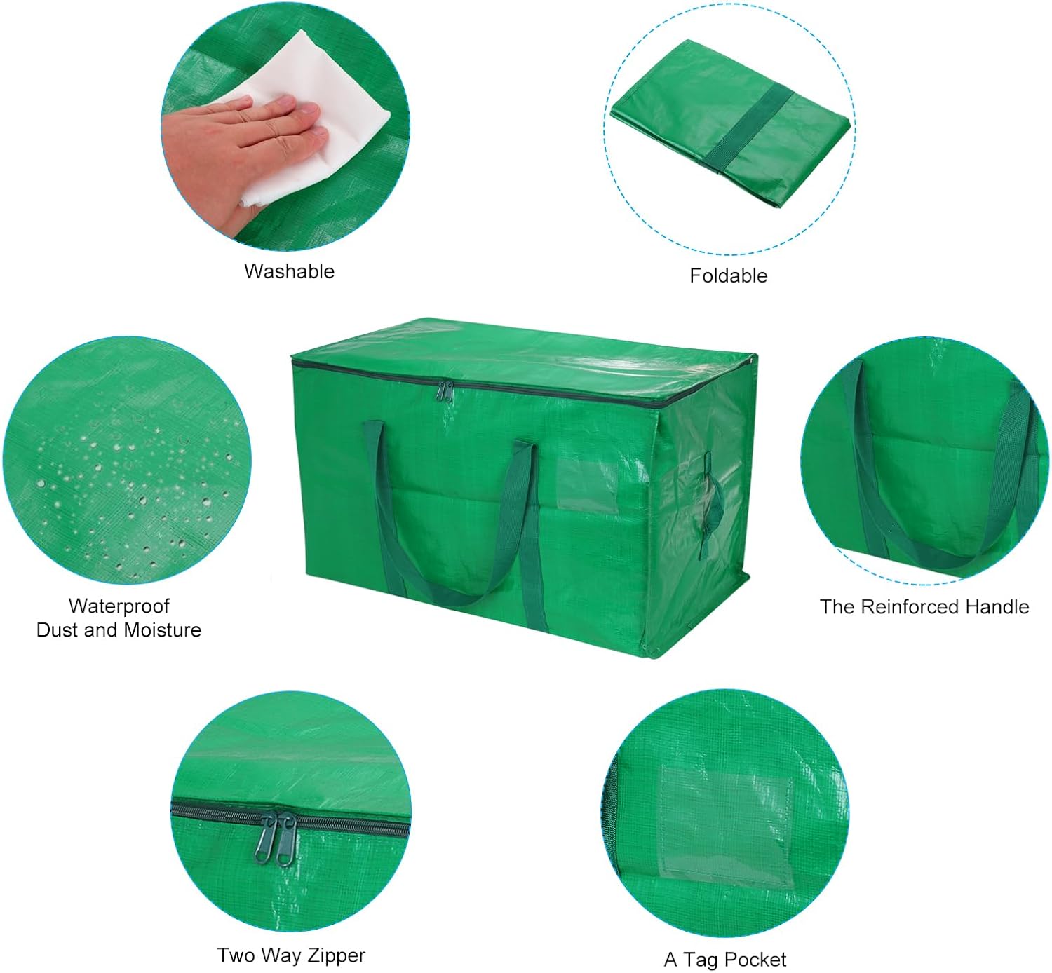PATIKIL Extra Large Moving Bags, 4 Pack with Reinforced Handles and Zipper Storage Tote Packing Bags Collapsible for Clothes Moving Supplies,Green
