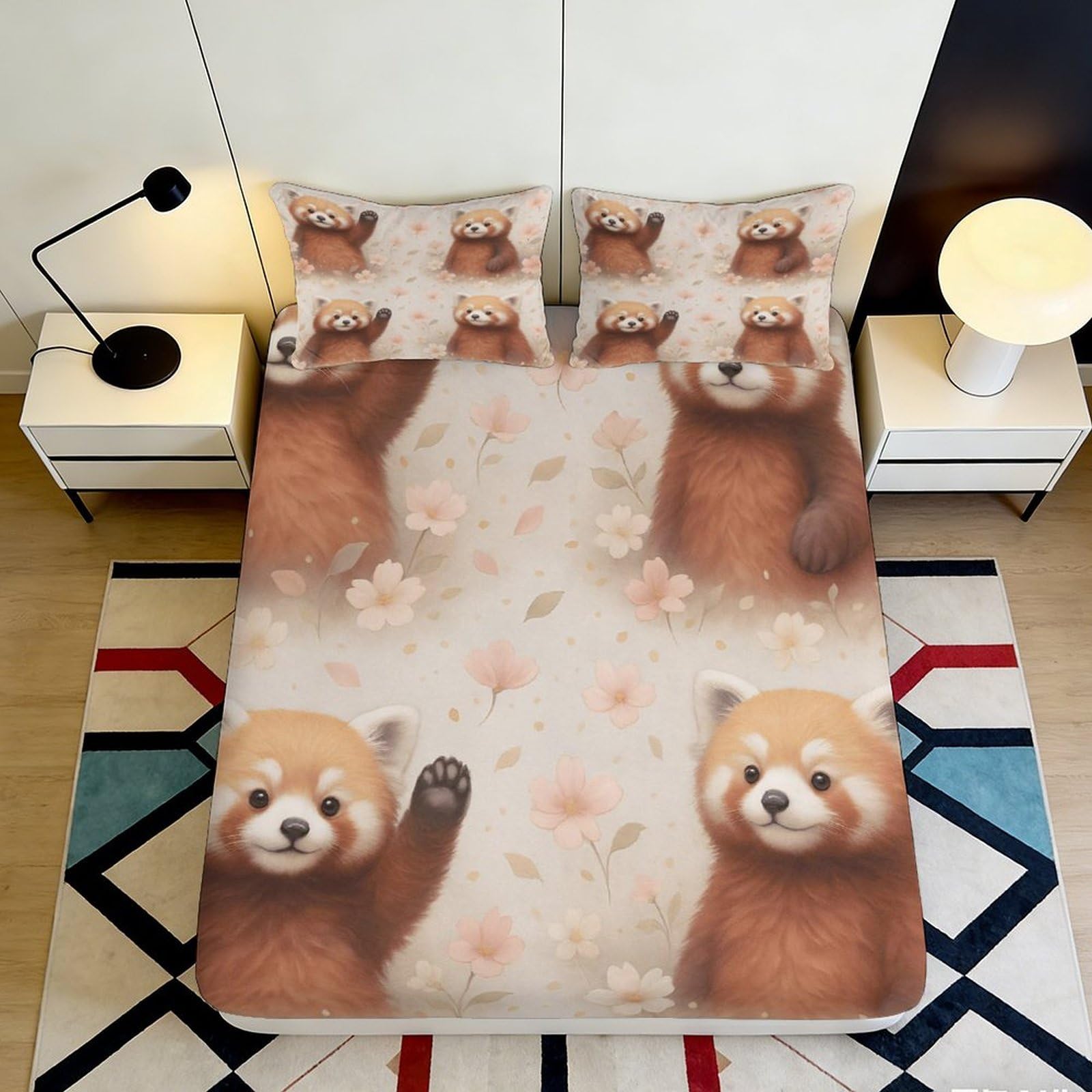 Uynsixtme Style-3 3D Printed Cute Red Panda Fitted Sheet Microfiber Deep Pocket Non-Slip Bedroom Red Panda Mattress Fitted Cover For Adults Teens 140X200x25cm