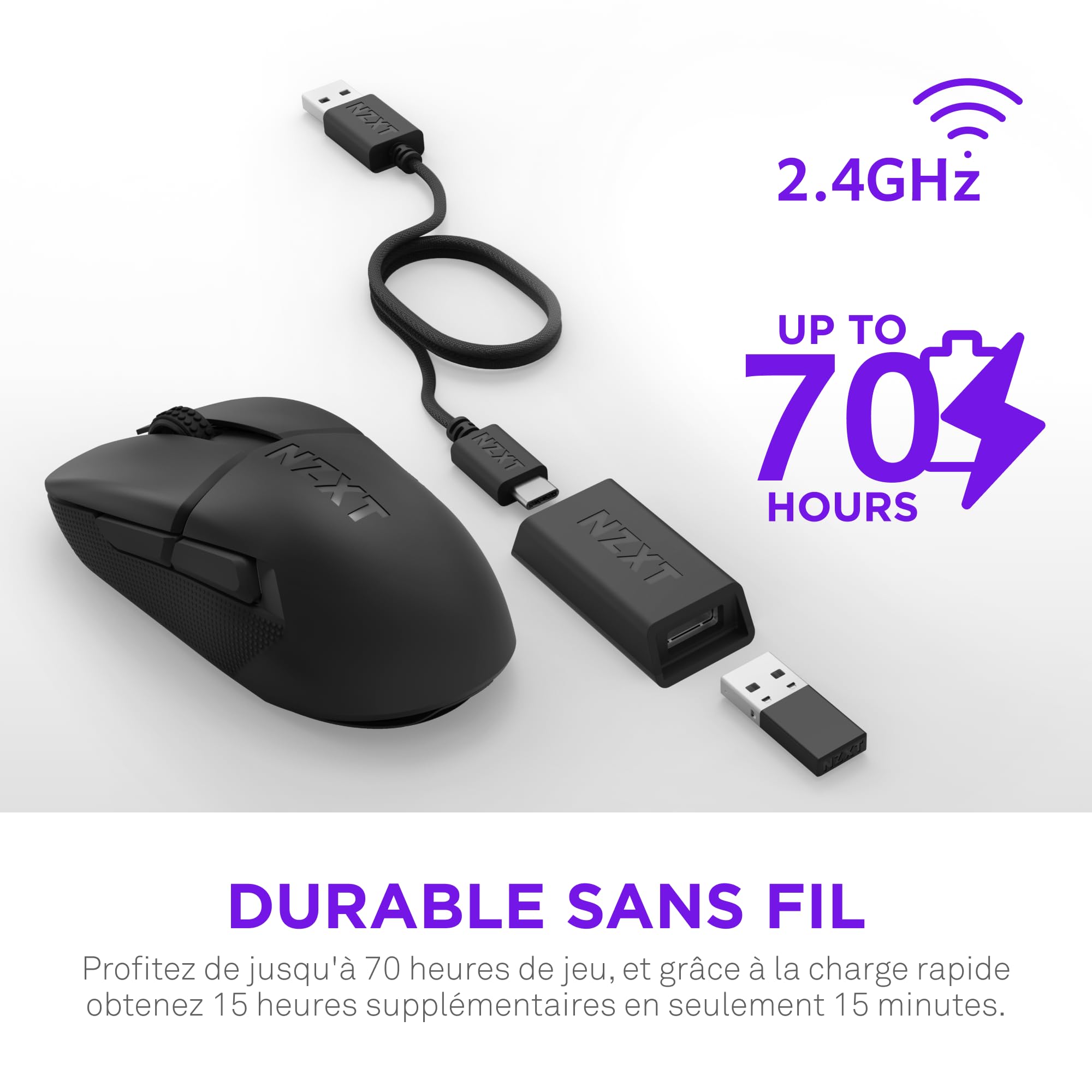 NZXT Lift Elite Souris de Jeu sans Fil – Ultralégère 57 g – Taux d'interrogation de 4K/8K, commutateurs optiques, capteur Optique de 26K DPI – Longue durée de Vie de la Batterie – Noir