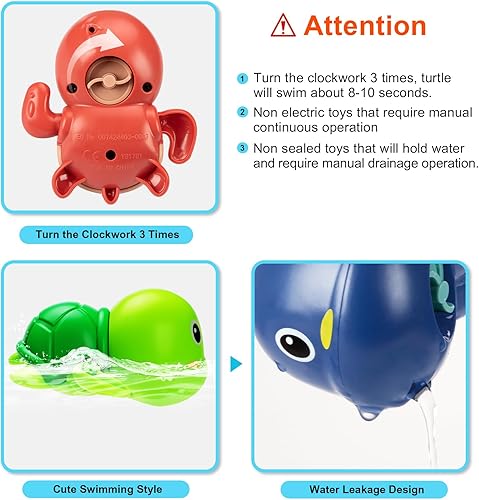 Miniatura 4 de Juguetes de baño, paquete de 6 juguetes de baño de tortugas de natación para bebés de 1 a 3 años, piscina de agua, juguetes flotantes para niños de