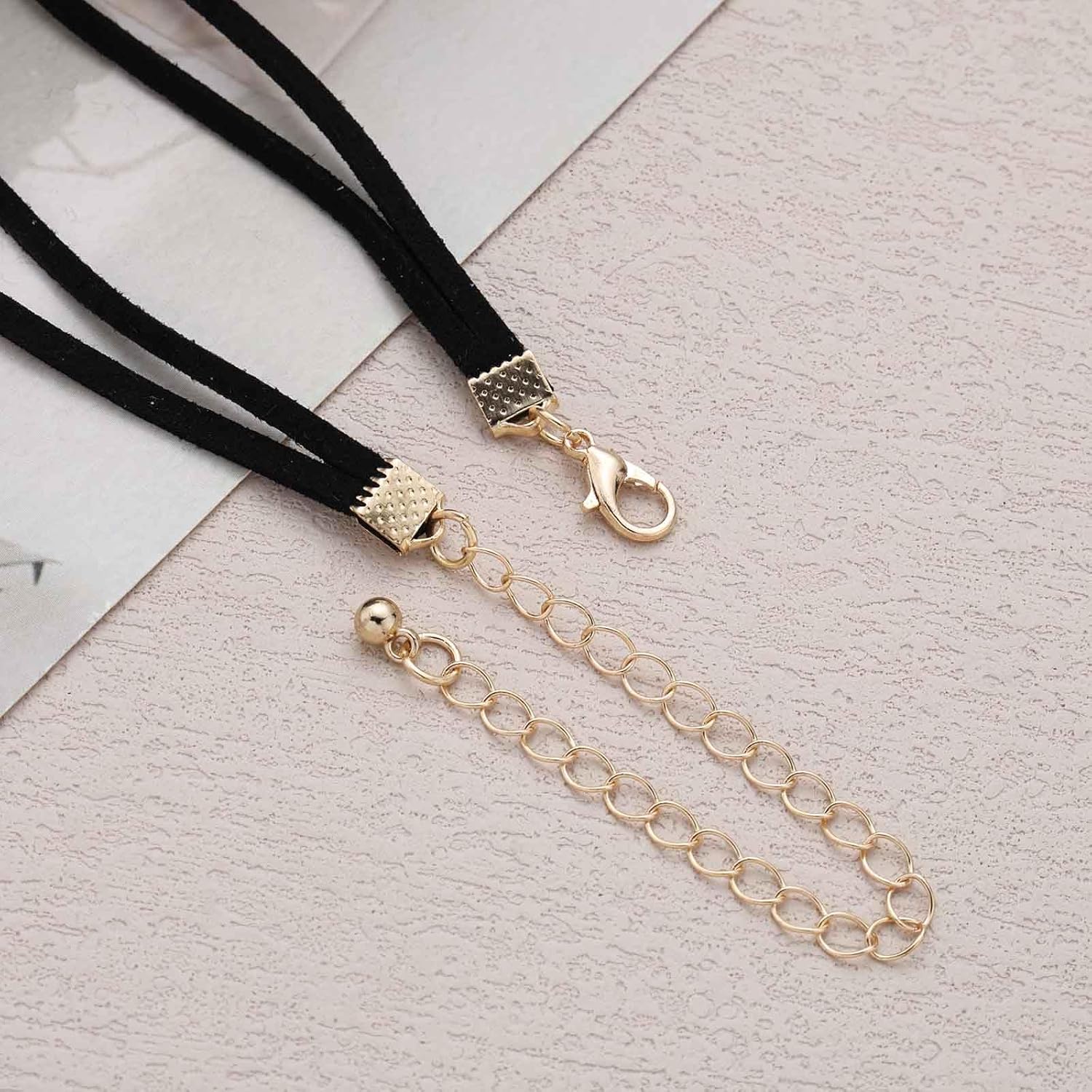 Vintage Layered Black Leather Choker Gold Heart Love Pendant Necklace Arc Bar Choker Necklace Short Black Cord Necklace Boho Suede Choker Necklace for Women - Image 6