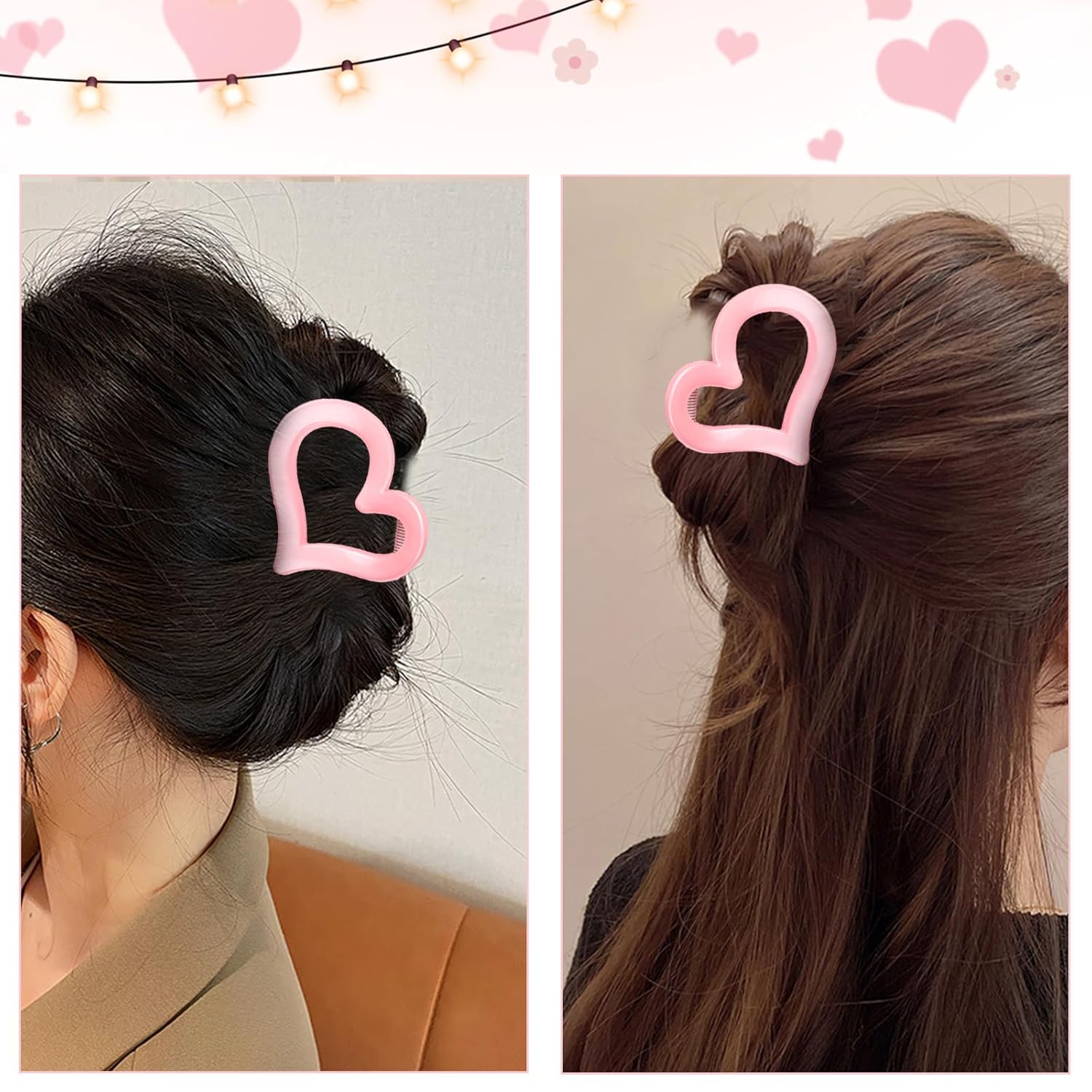 Valentine Hair Clips for Women Romantic Pink Heart Shape Claw Clips Design Elegant Valentine's Hair Accessories for Women 2Pcs - Image 3
