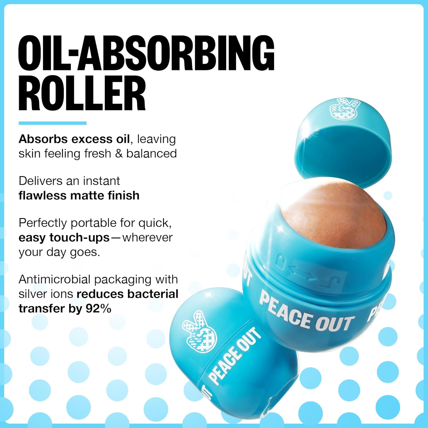 PEACE OUT Oil Contol Roller, Instant Oil Remover with Halloysite Clay for Oily Skin and Shine Control, 1 Count