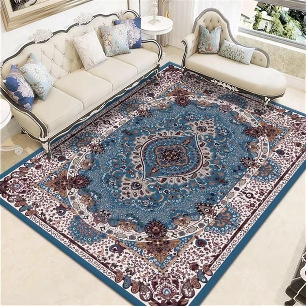 Tapis de chambre adulte bleu nuit à motif floral idéal au pied du lit