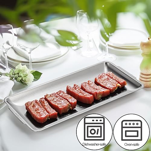 Miniatura 5 de ZENFUN 3 paquetes de 304 platos de acero inoxidable para servir, platos rectangulares de metal con asas, bandejas organizadoras decorativas para