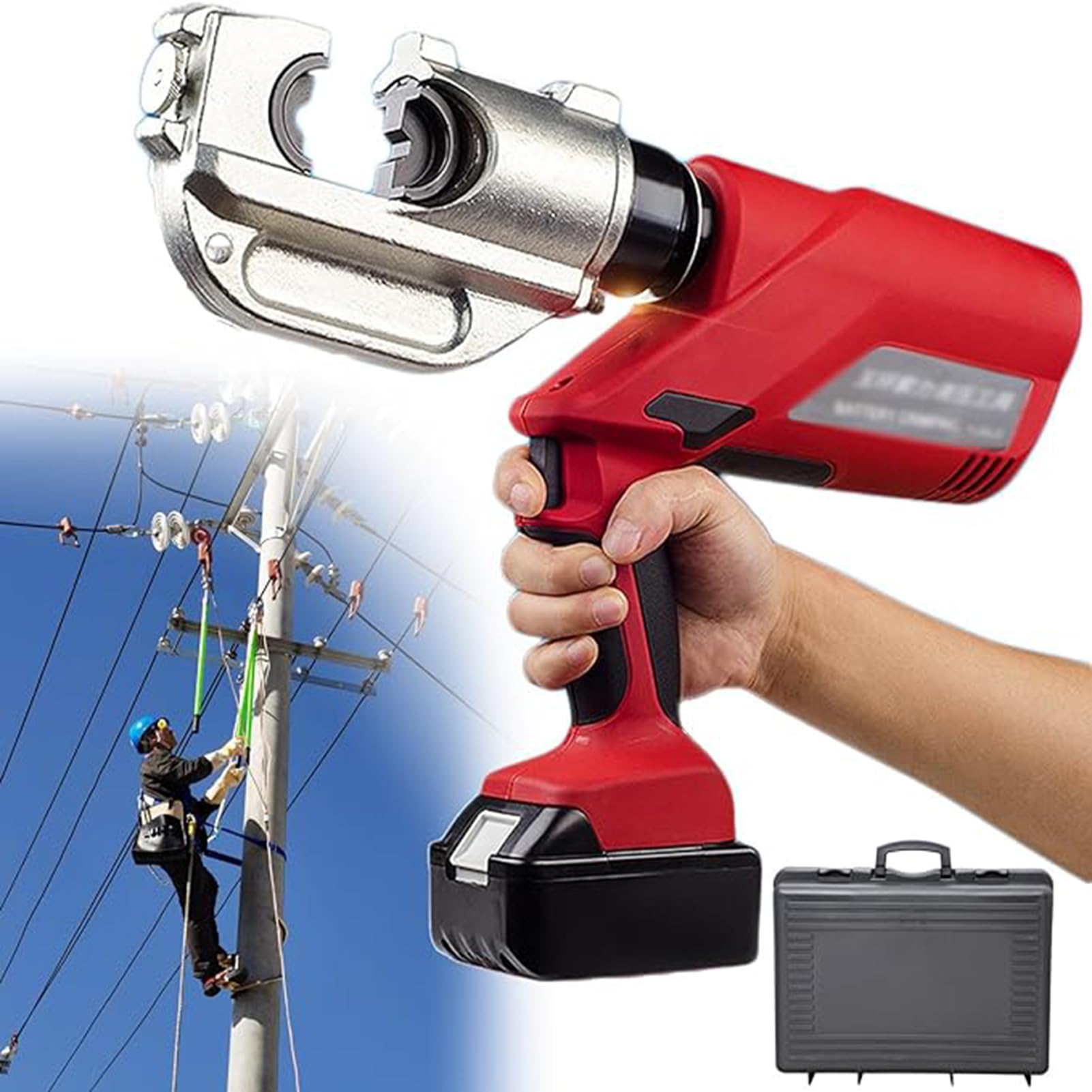 MiuxeHandheld Hydraulic Crimping Pliers, Lithium Battery Electric Cable Wire Lug Hydraulic Terminal Crimping Tool Die Set, 16-400mm² with 12 Pairs Crimp Connectors