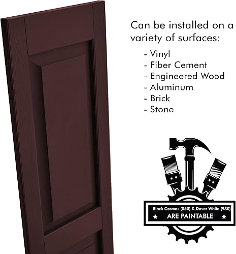 Miniatura 33 de Persianas de vinilo de panel elevado (1 par) 14.5 x 31 pulgadas - Cosmos negro/pintable Persianas exteriores Incluye accesorios de montaje