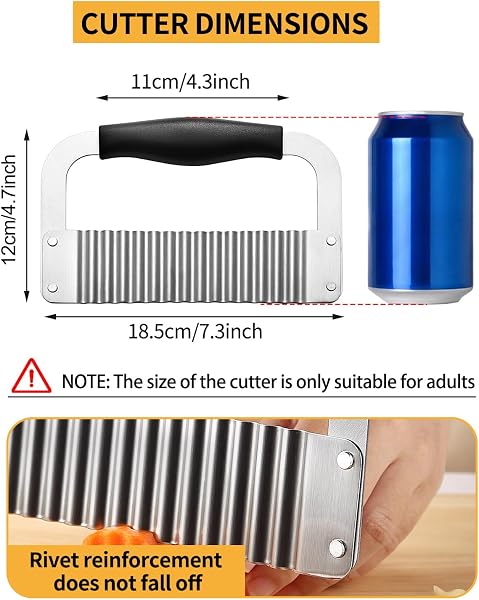 Crinkle Cutter Stainless Steel Potato Slicer Heavy Duty Wavy Crinkle Cutting Chopping Tools with Wooden Handle for Carro