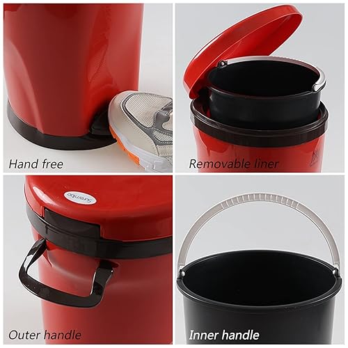 Miniatura 3 de Ggbin Cubo de basura de plástico de 7 litros con pedal de pie, 1 paquete de basura rojo redondo