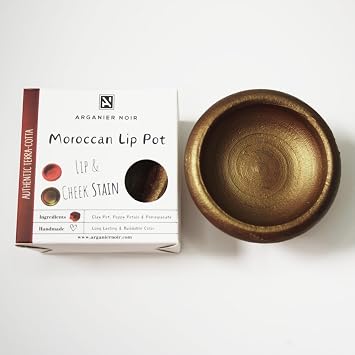 Arganier Noir Aker Fassi Set of 2 Moroccan Lip Pot Two Authentic Terracotta Pot Red and Brick Cheek Tint. Moroccan Lipstick.
