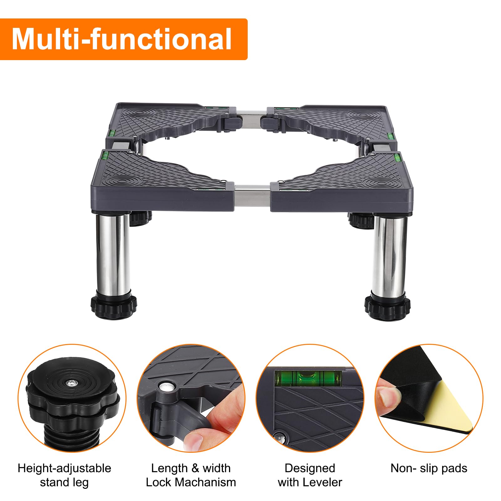 PATIKIL Mini Refrigerador Soporte 4 Fuerte Pies Lavandería Soporte Base Multifuncional Ajustable Base Bandeja Antivibración para Refrigerador Lavadora AC 7.5"-8.6" Altura