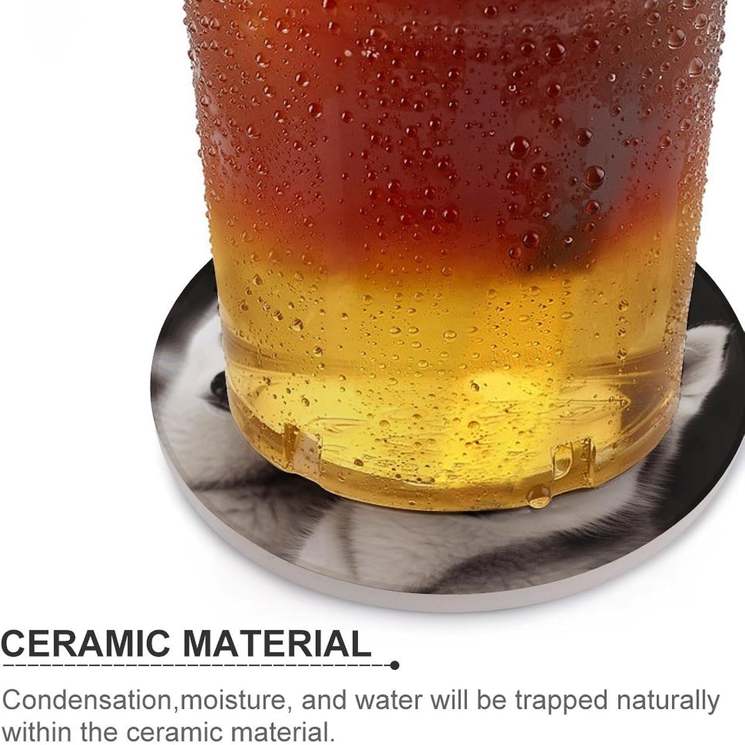 6PCS Husky Dog Coasters Non-Slip Round Drink Coasters with Ceramic Stone and Cork Base, Heat Resistant Absorbent 33.00Stone Coaster Set for Kinds of Mugs and Cups, 4 Inch