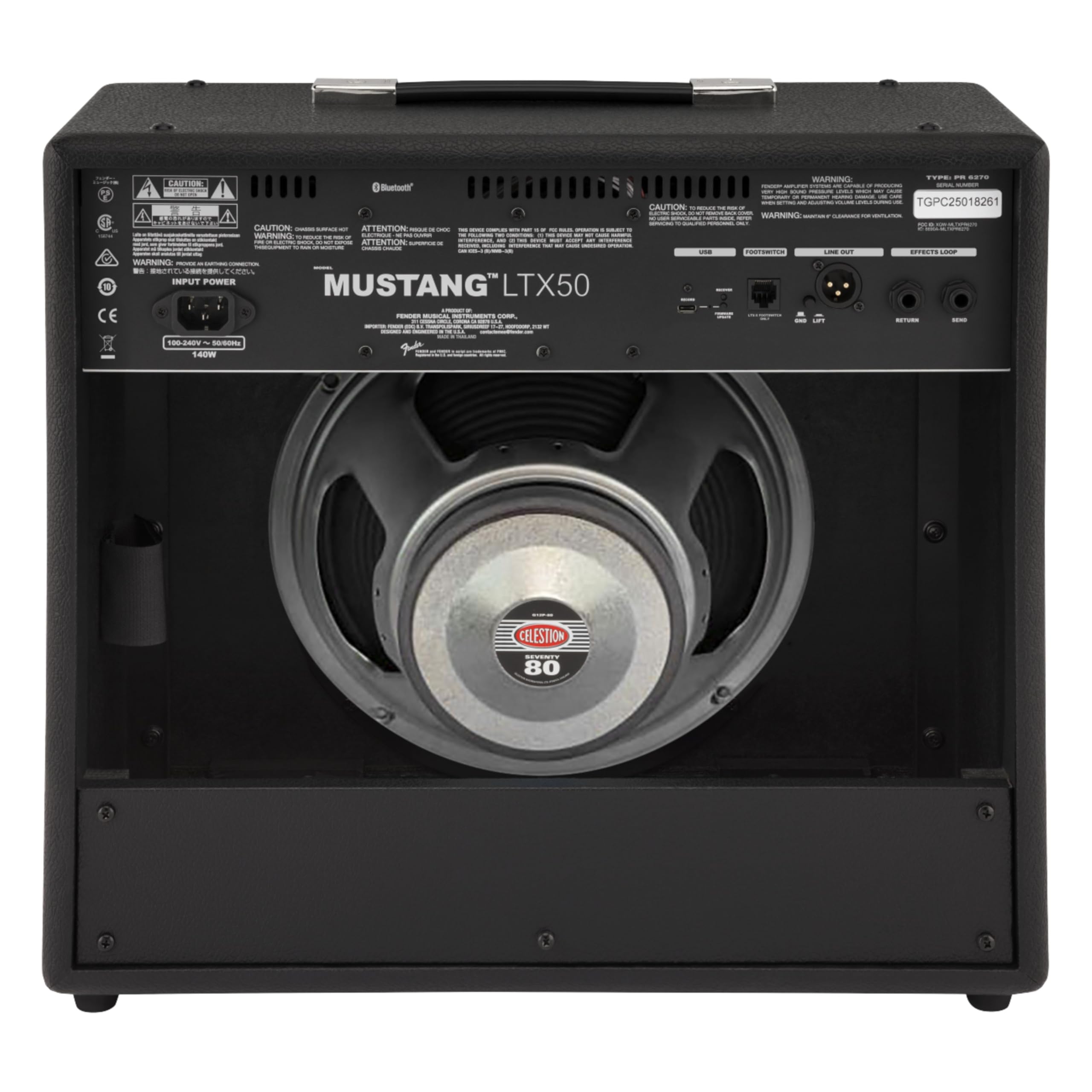 Amplificatore combo per chitarra Fender Mustang LTX50, 50 W con suoni versatili, 100 preset, 50 tipi di amplificatori ed effetti, interfaccia utente semplice