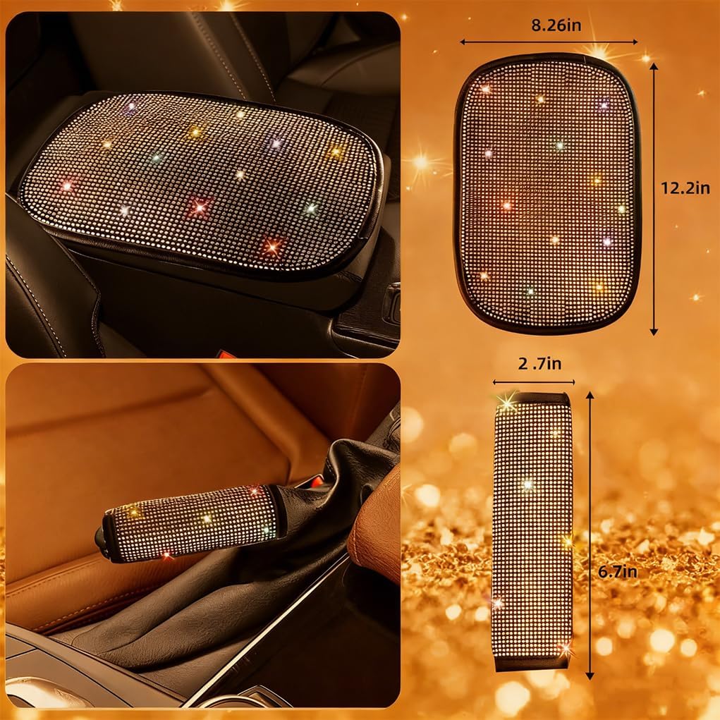 30 Pcs Bling Car Interior Decoration Accessories Set for Women, Steering Wheel Cover, Bling Console Cover, Seat Belt Cushion, Shift Knob Cushion, Cup Coaster, Seat Back Hooks (AB Model)