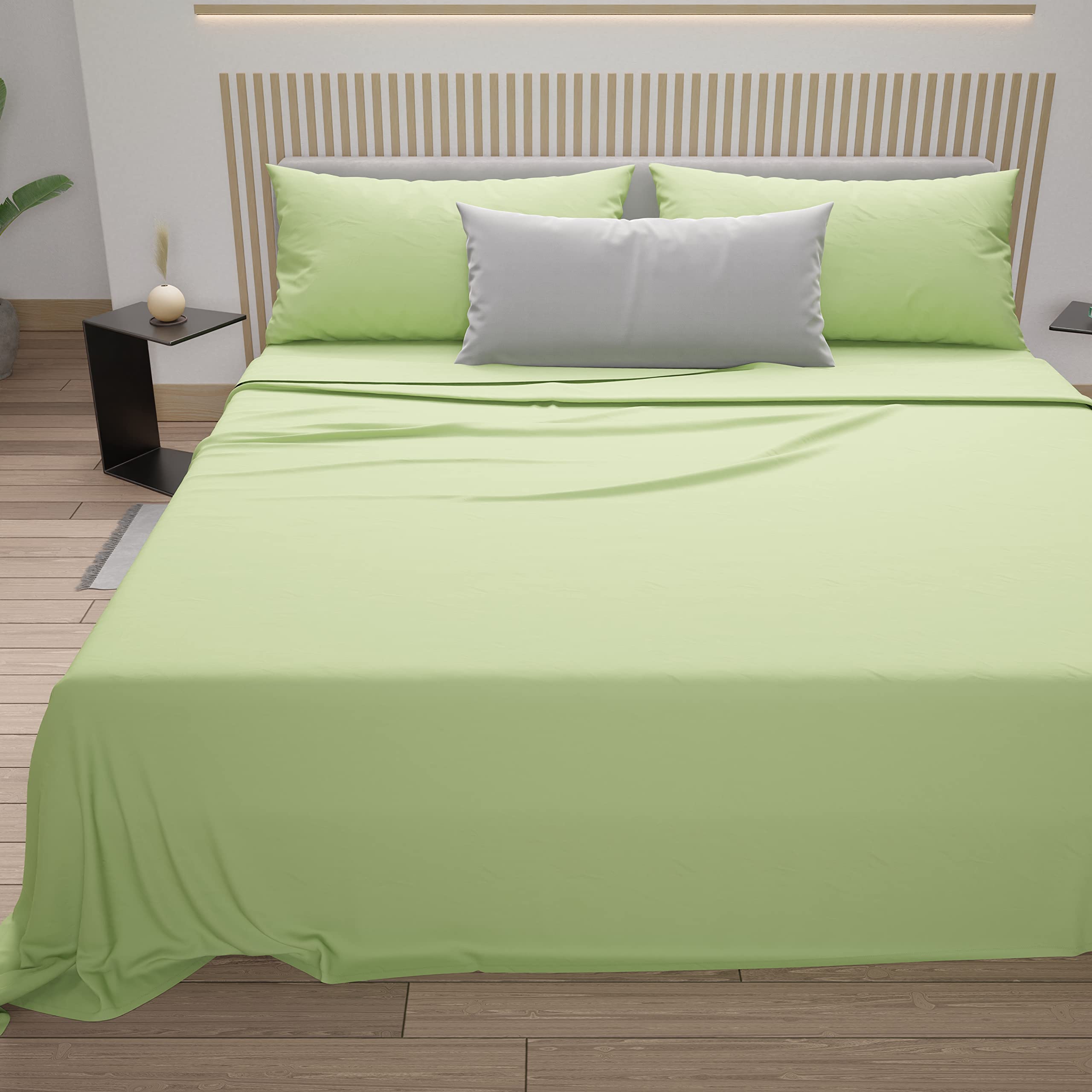 PETTI Artigiani Italiani - Cotton Sheets, French Double Bed Sheets, French Queen Size Bed Set, Sage, 100% Made in Italy