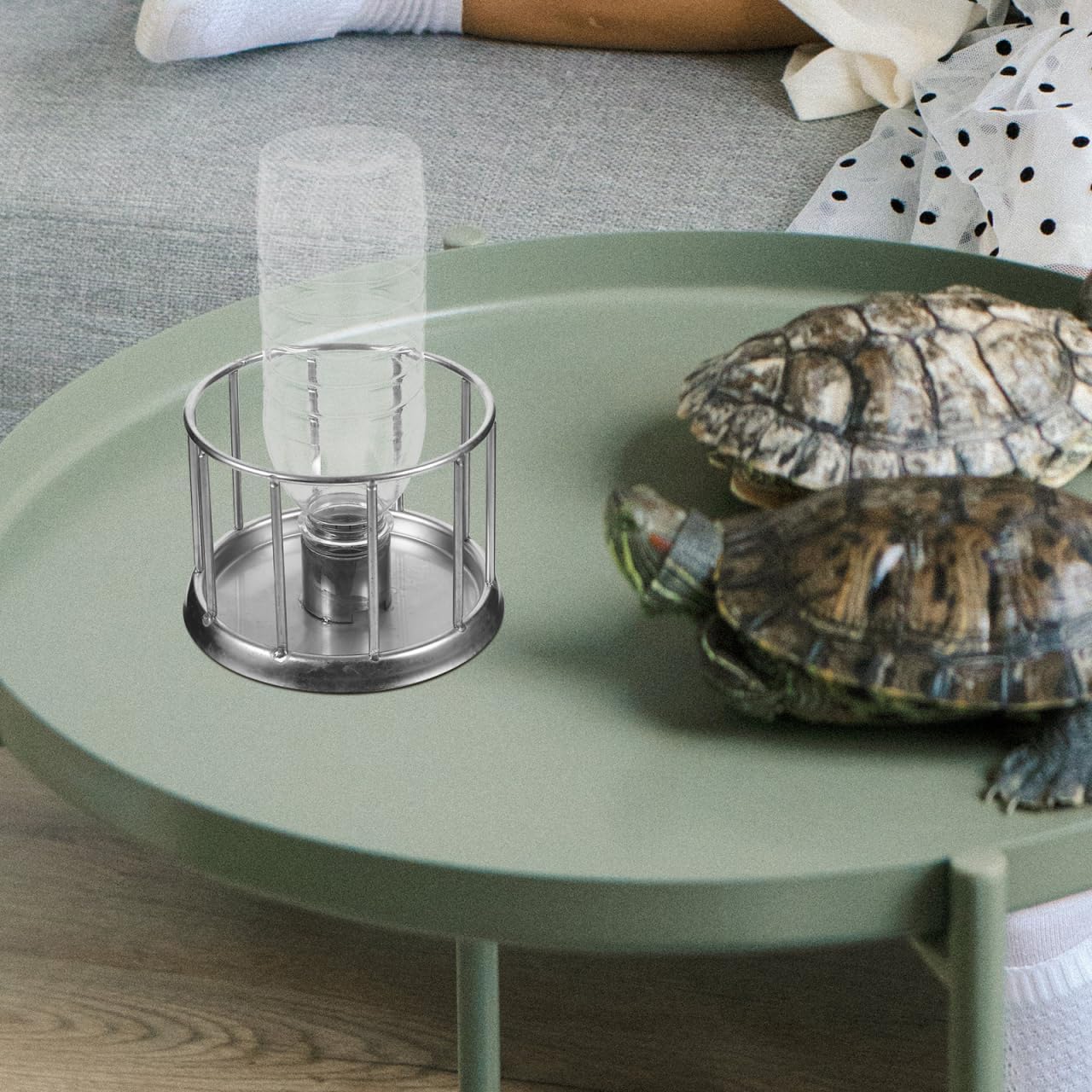 Toyvian Mini Turtle Water Feeder Stainless Steel Splash-Proof Reptile Feeding Basin 4.5 Inch Compact Water Dispenser for Land Turtles and Small Reptiles