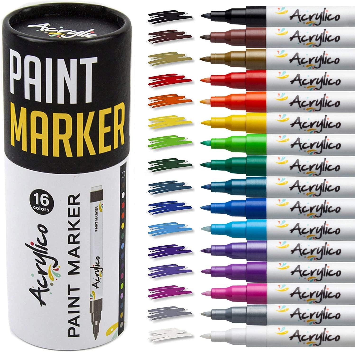 Paint Pens for Rock Painting, Stone, Ceramic, Glass, Wood. Set of 16 Colors Extra Fine Tip Point Acrylic Paint Markers : Arts, Crafts & Sewing
