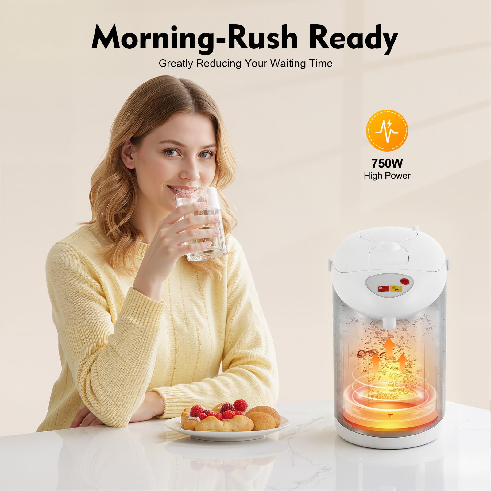 Sitko filtrujące element grzejny, podstawa 360°, metalowy czajnik i dzbanek utrzymujący ciepło, stal nierdzewna 304, 2,5 l, 750 W, 3 tryby emisji, przenośny, stal nierdzewna, z regulacją temperatury