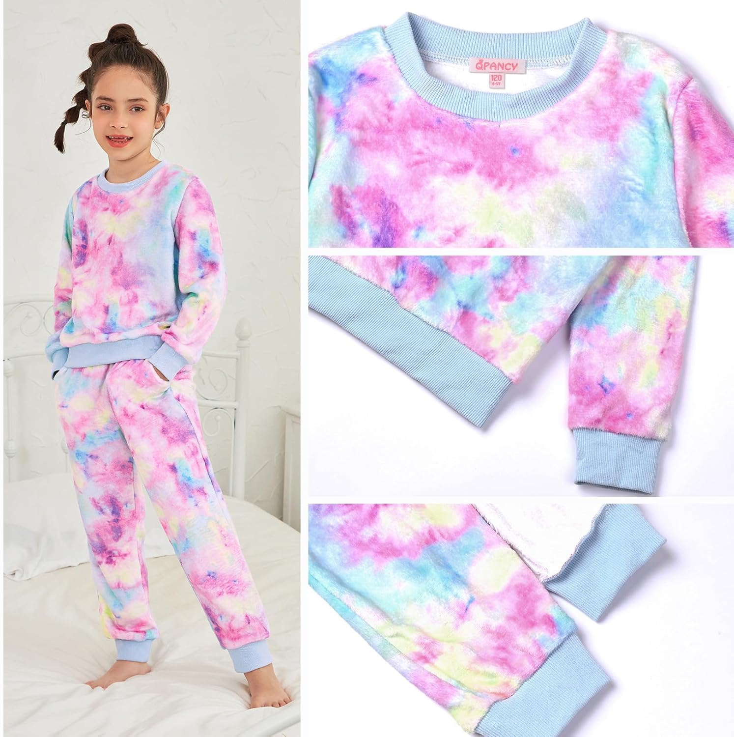 QPANCY Girls Pjs Set Two Piece Fleece Pajamas kids Fall Winter Long Sleeve pajamas Loungewear - Image 5