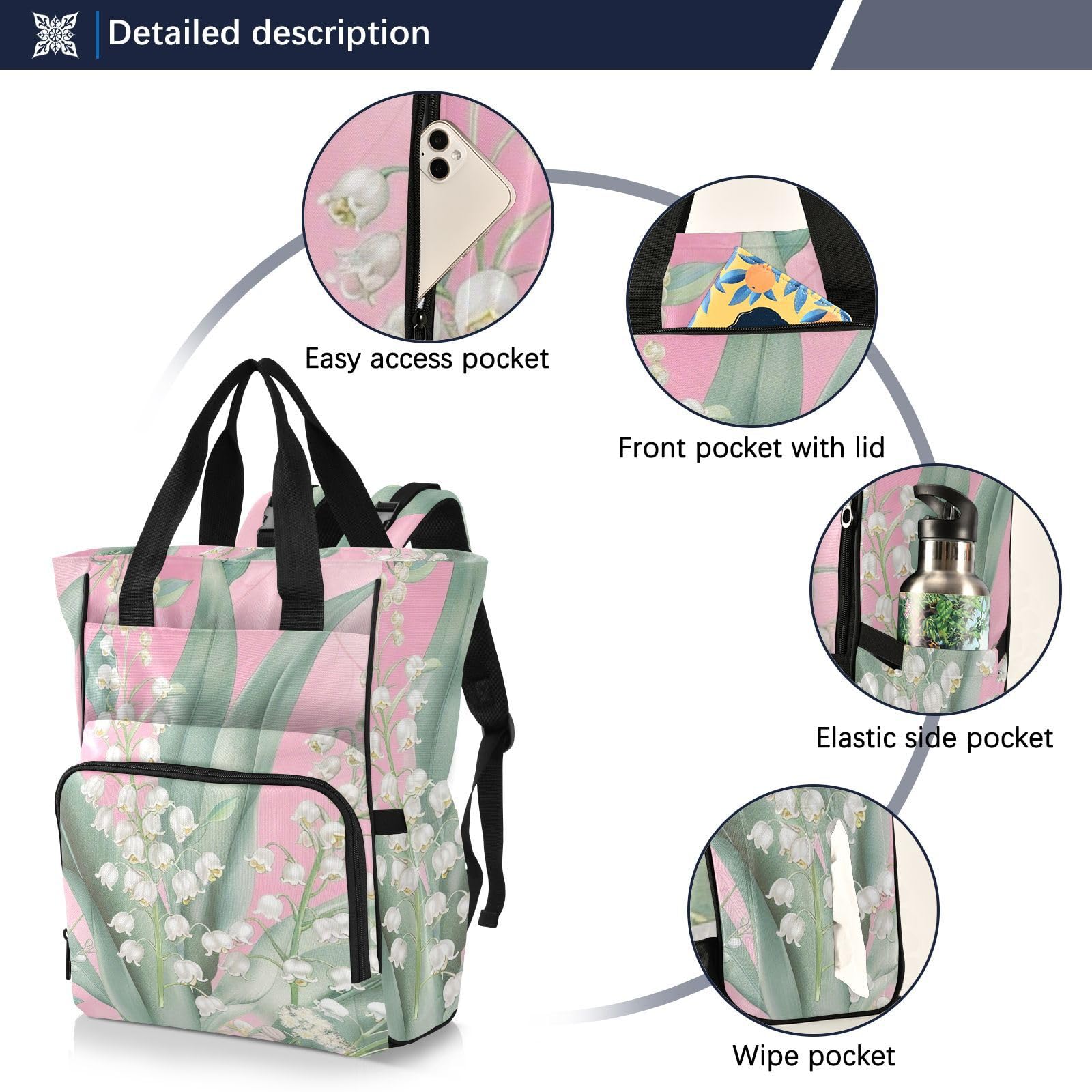 Borsa per pannolini zaino per mamme papà Lily Valley Bellflower