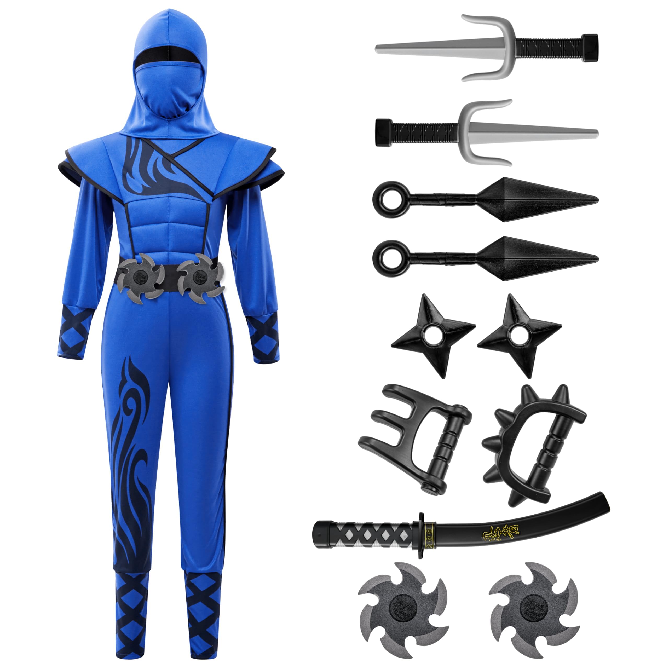 Spooktacular Creations Markantes Blaues Ninja Kostüm für Kinder, Stealth Kostüm, Halloween, Kinder, Kung Fu Outfit, Weihnachten, Karneval