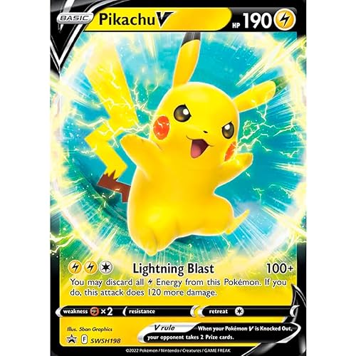 Pokemon Pikachu V SWSH198 Sword & Shield Promos Original Card English Promo Glossy + Card Saver Friki Monkey