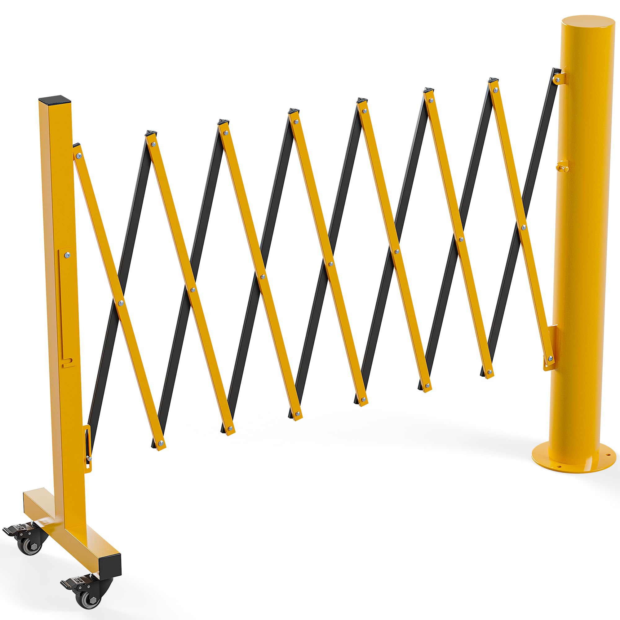 YITAHOME Metal Expandable Barricade, 8FT Folding Security Gate, Retractable Driveway Gate with Bollard, Folding Safety Barricade-0027