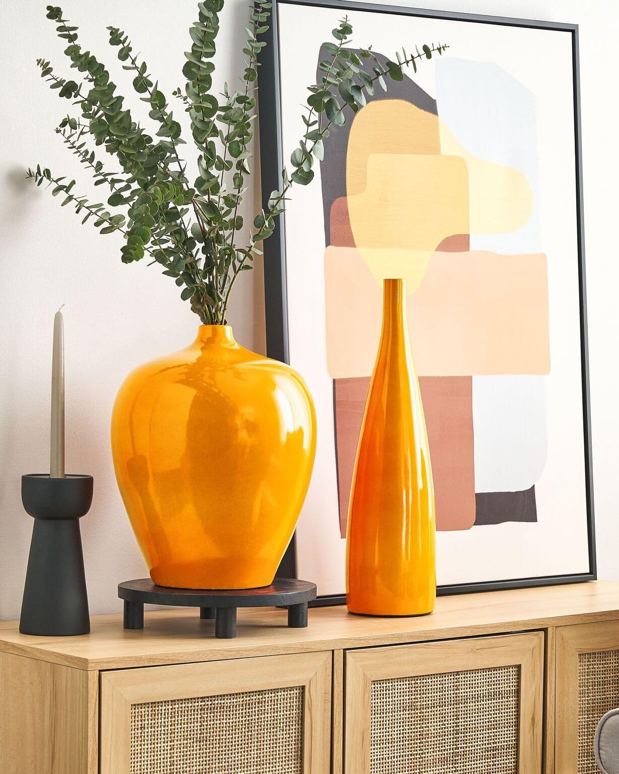 Runde Blumenvase Terrakotta handgefertigt orange 37 cm bauchig Modern Terrasa