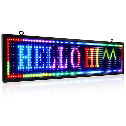 MissHome LED Scrolling Display Sign - RGB Full Colour Programmable Signage Board for Shopfront, Barber Shop, Massage Salon, Takeaway, Café, Gym, High-Vis & IP64 Rated Waterproof Open Sign (67cmX19cm) - 67cmX19cm