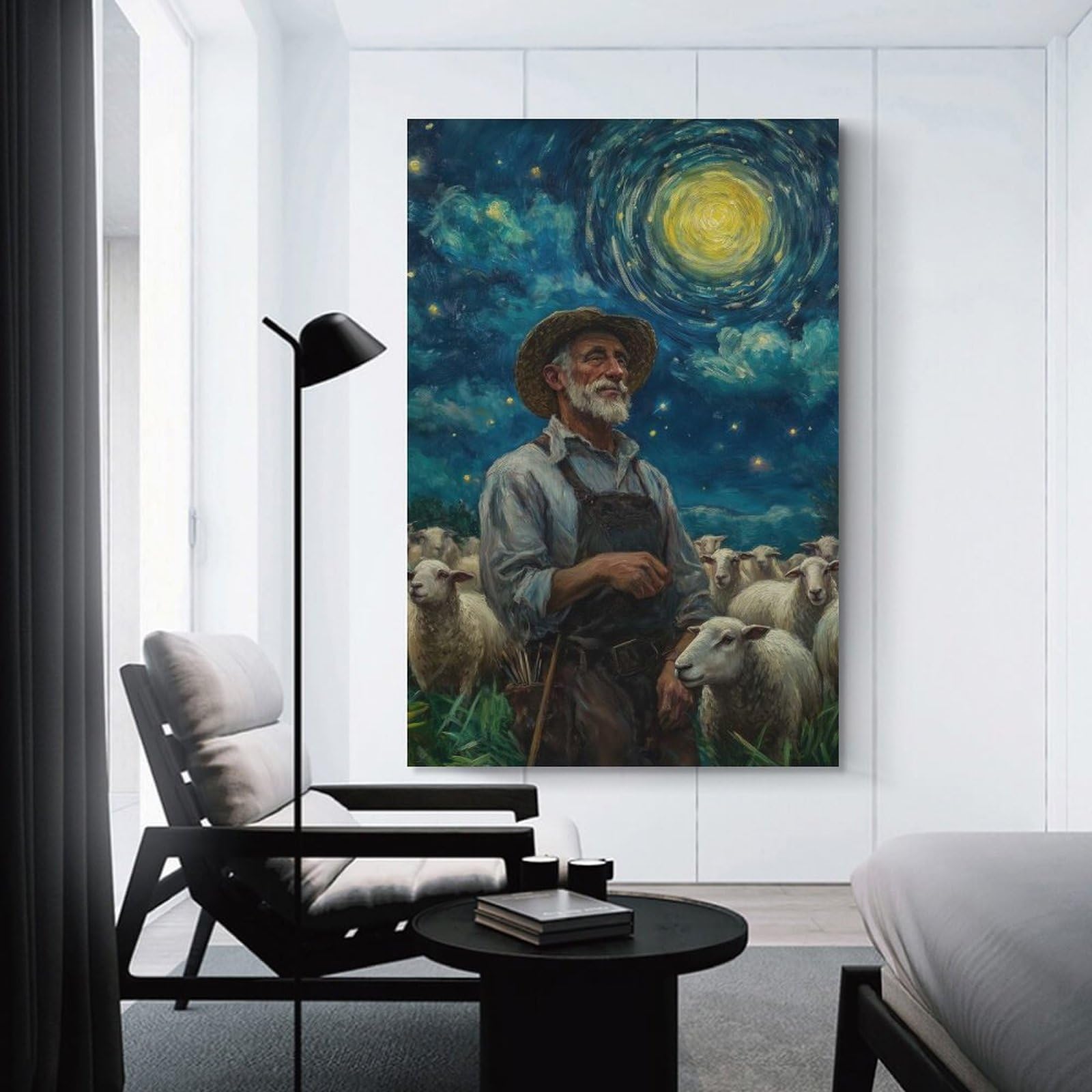 Junmoney Unframe-Style-22 Shepherd Under Starry Sky Decorative Wall Artwork 20X30inch(50X75cm), For Corridors, Hallways Or Apartment Entries, Home Artwork For First Impressions