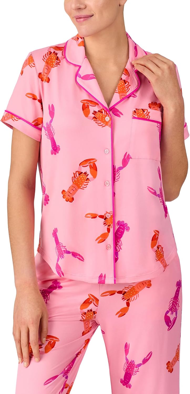 kate spade new york Pajamas for Women 2 Piece Set - Recycled Poly Jersey Notch Collar Short Sleeve Button Top & Cropped Pants - Image 2