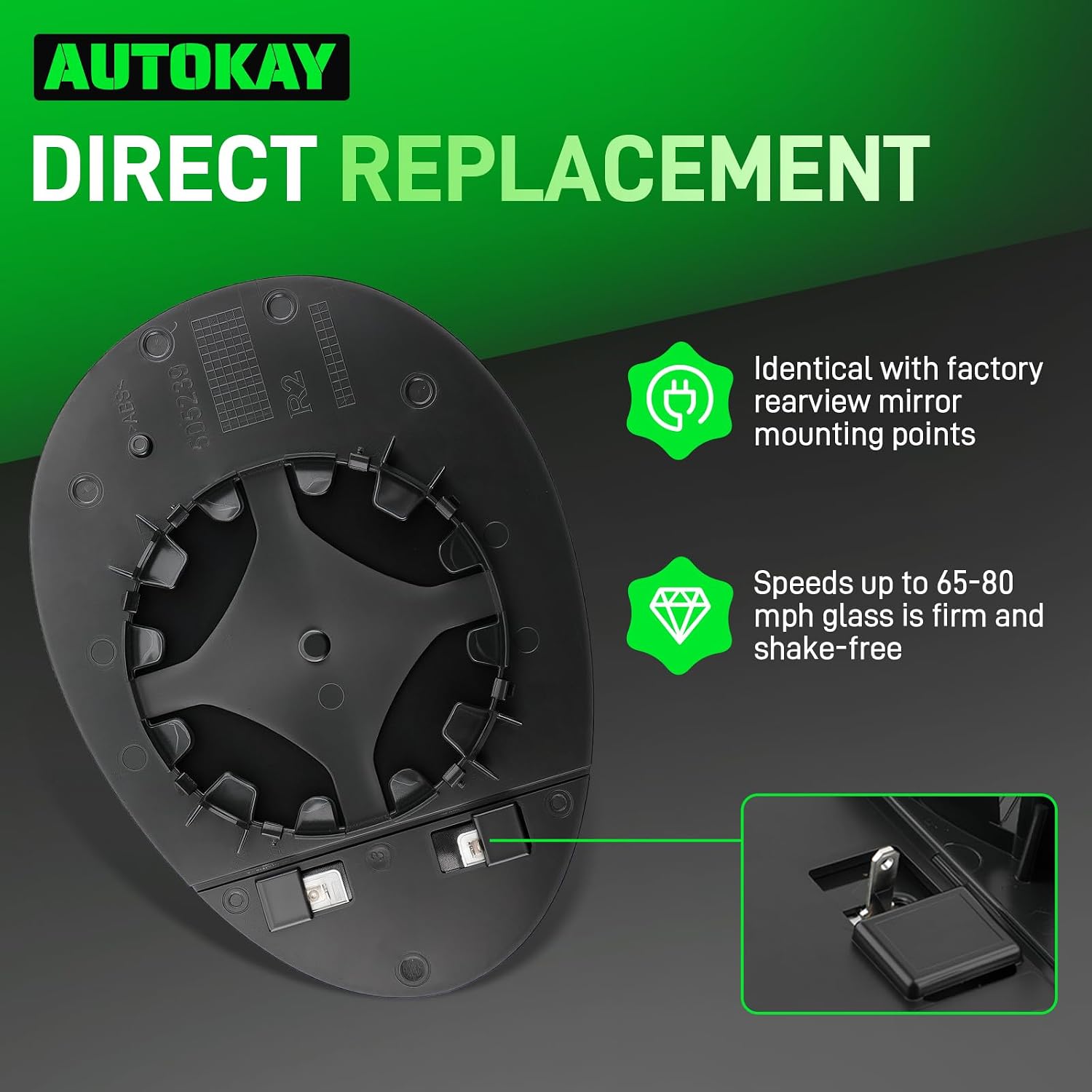 AUTOKAY Right Passenger Side Mirror Glass with Heated Fits for Mini Cooper 2007-2015, Right Side Rearview Mirror Glass Convex Glass Replaces 51169803192 51162755626