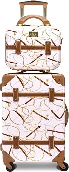 World Traveler Chariot Gatsby Vintage Style 2-Piece Hardside Carry-On Retro Train Case Spinner Luggage Set - Posh Ivory
