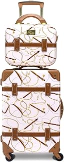 Chariot Gatsby Vintage Style 2-Piece Hardside Carry-On Retro Train Case Spinner Luggage Set - Posh Ivory