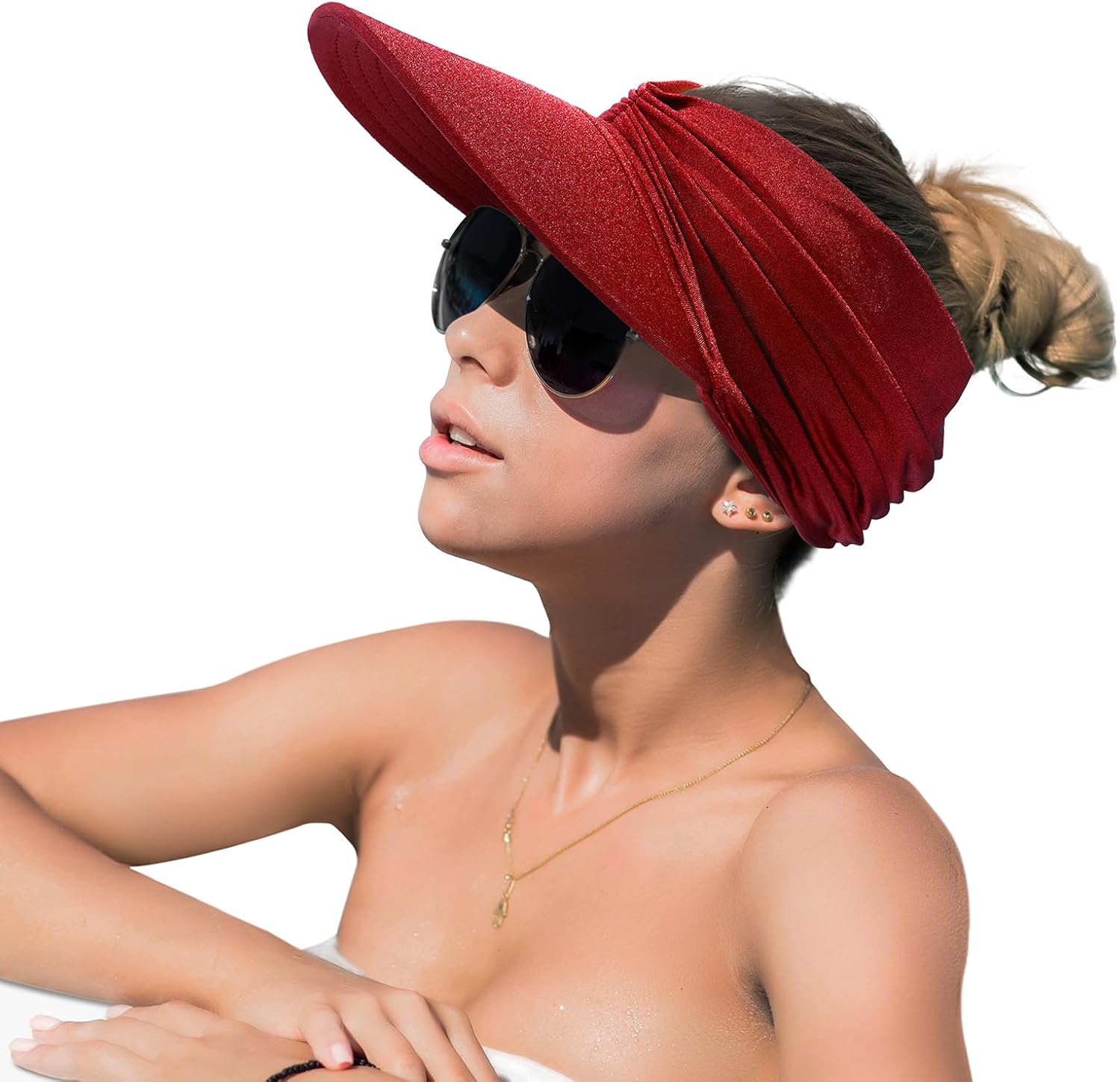 Sun Visor Hats for Women, Summer Visor Cap Adjustable Beach with Wide Brim for Sports Travel Hiking