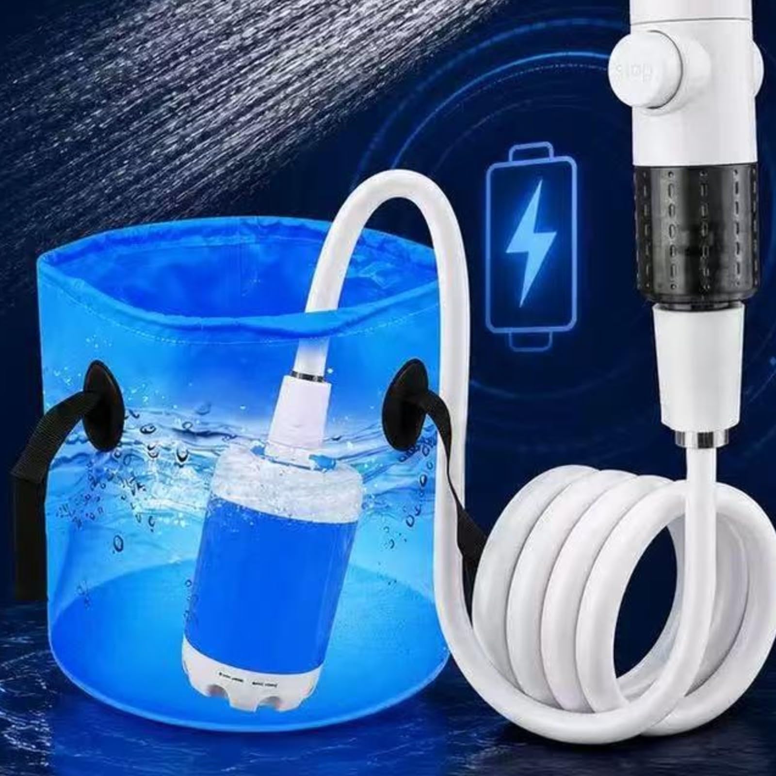 Ducha Portátil Eléctrica Mano Recarga USB Ducha Portátil con Bomba Agua Compacta Ligera para Campi, Exteriores, 3 Ajustes