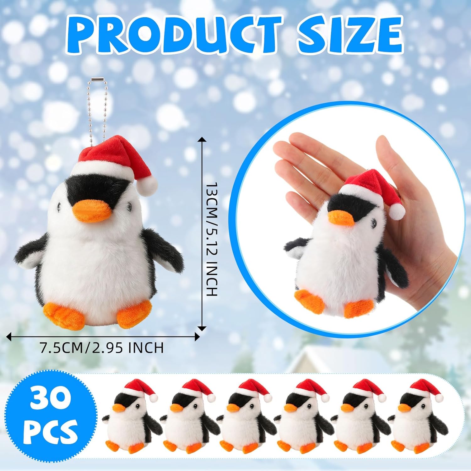 30 Pcs Mini Plush Penguin for Kids Mini Keychain Plush Stuffed Toys Animal Cute Small Penguin Stuffed Doll for Christmas Birthday Winter Party Favors (Christmas Hat,Black)