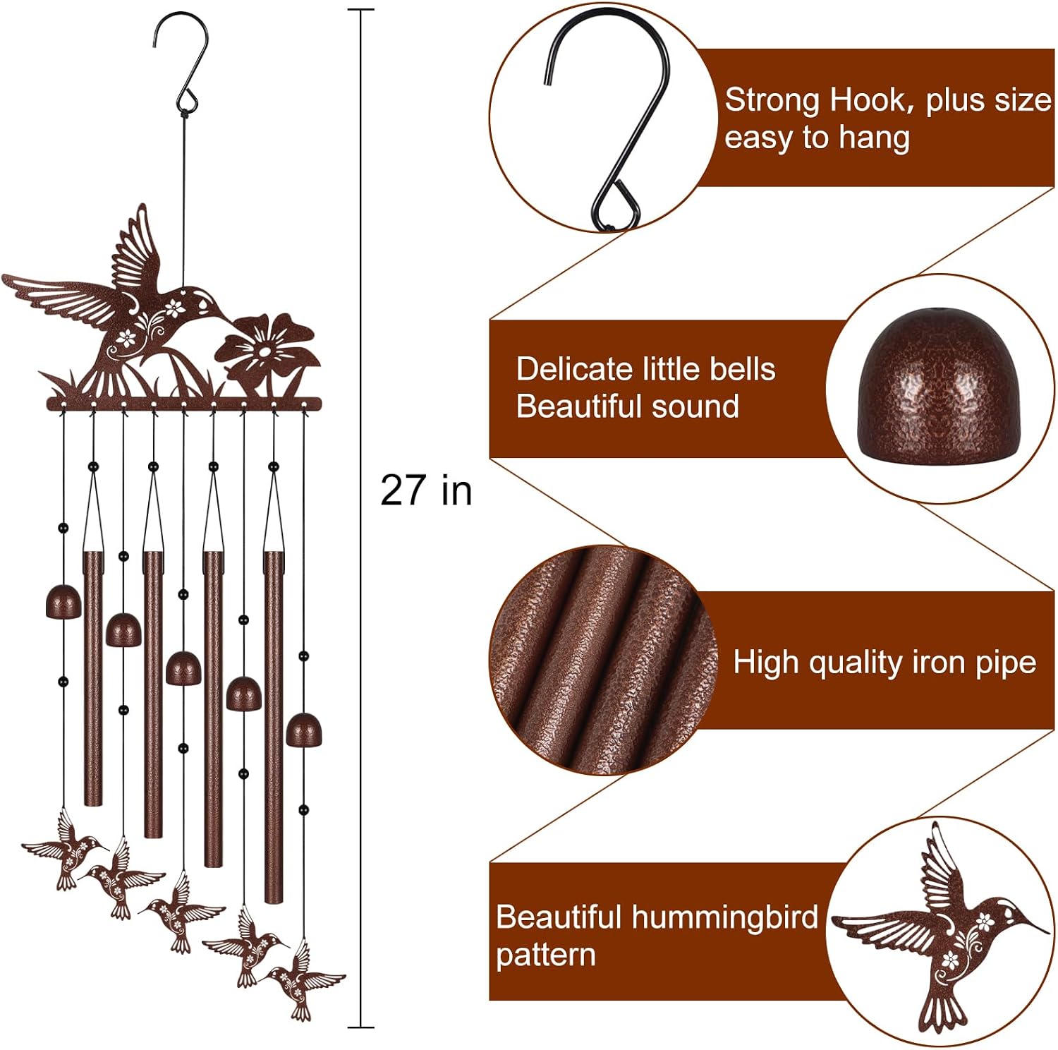 Hummingbird Wind Chimes for Outside,Memorial Wind Chimes Gifts for Women and Grandma，Patio Garden Decor,Windchime in Loving Memory Outdoor Decoration for Yard, Patio, Porch, Lawn, Landscape