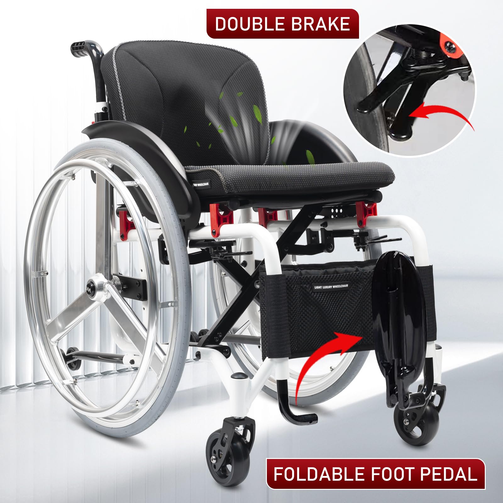 Silla de Ruedas Deportiva Manual Plegable - Ultraligera de Aleación de Aluminio,sillas de ruedas manuales autopropulsadas, Extracción con un botón,Silla de ruedas de tránsito(Seat width 40cm/15.7in,A)