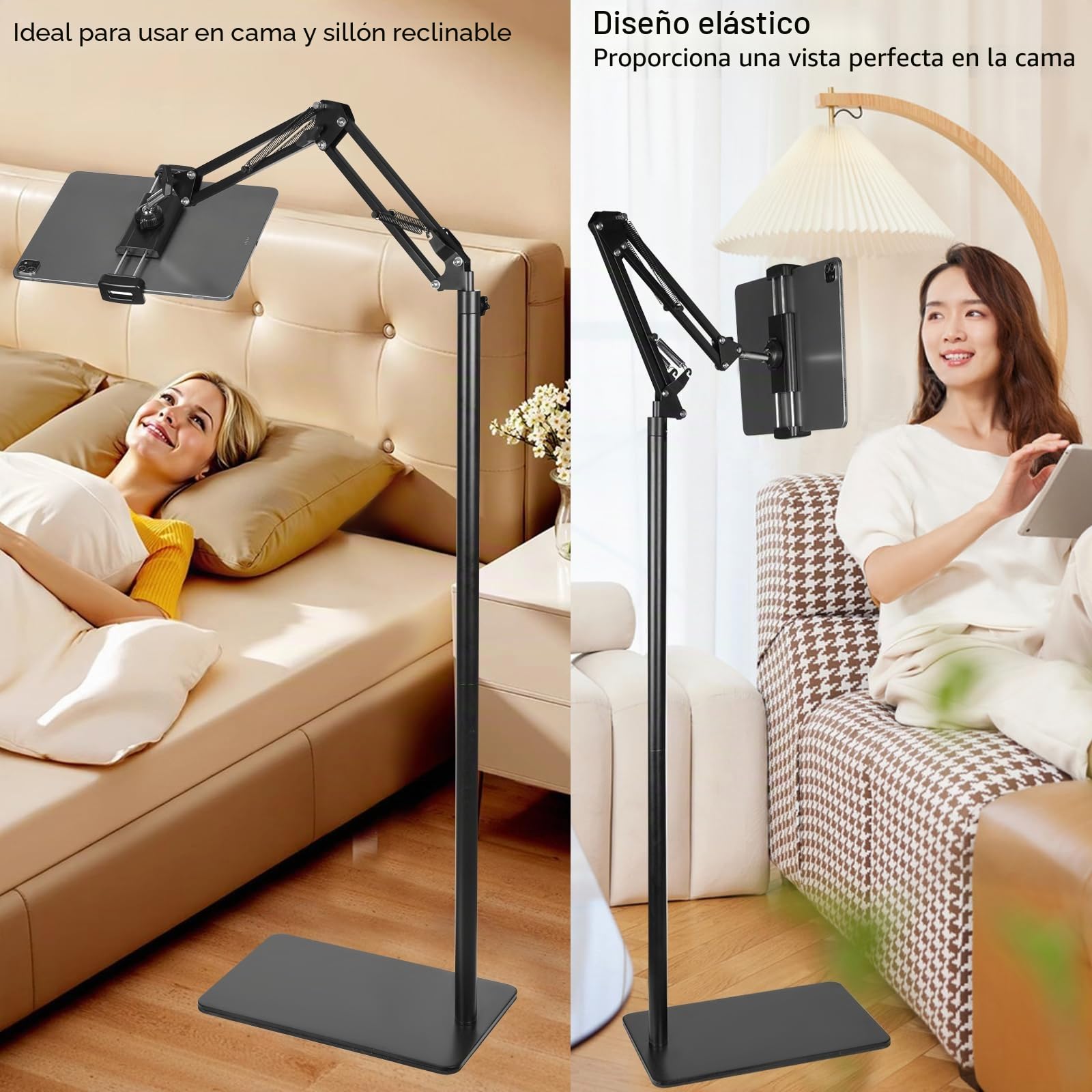 Lucky Trip Soporte de suelo para tablet con base de 6.6 libras, soporte giratorio de altura ajustable, compatible con iPad, Kindle, Galaxy Tab, teléfonos celulares