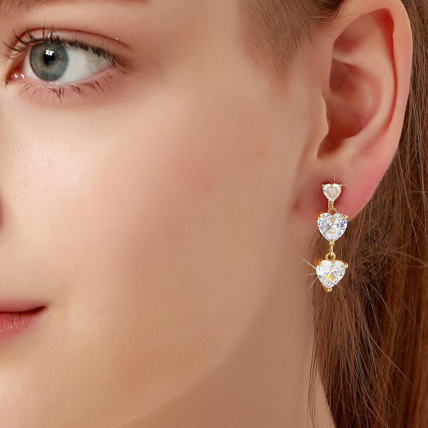 14K Gold Clip on Earrings for Women Cubic Zirconia Dangle Drop Earrings 14K Gold Non Pierced Heart Earring for Women Jewelry Party Prom Wedding - Image 3
