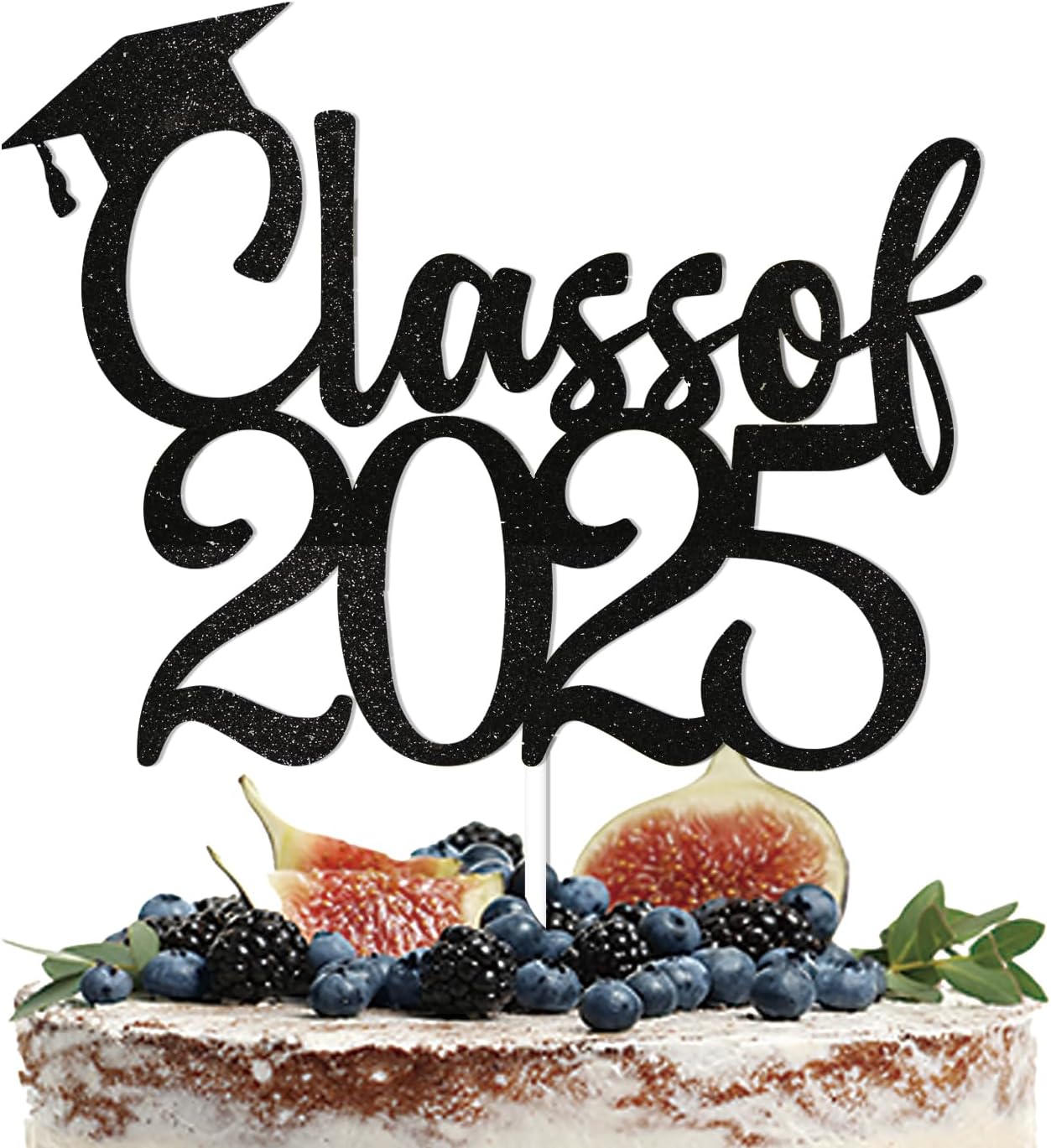 (Similar to)Class of 2025 Cake Topper - Grad 2025 Cake Decorations, Congrats Grad 2025 Decorations, Congratulations Cake Decor, High School College Graduation Decorations Black Glitter