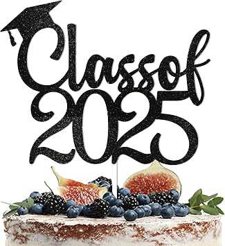 Class of 2025 Cake Topper - Grad 2025 Cake Decorations, Congrats Grad 2025 Decorations, Congratulations Cake Decor, High School College Graduation Decorations Black Glitter