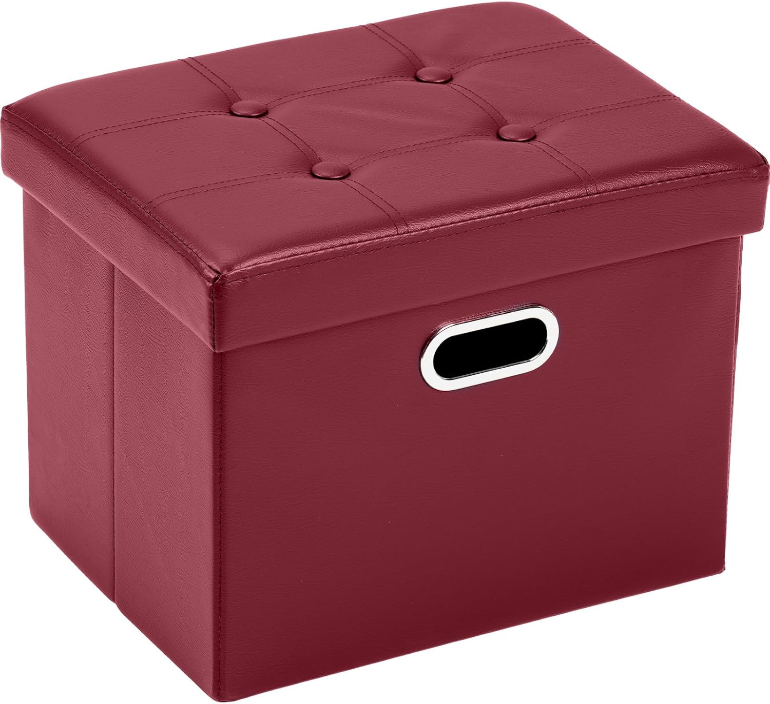 COSYLAND Storage Ottoman Foot Rest - 17x13x13in Leather Ottoman Rectangle Foot Stool Folding for Room Dorm Small Collapsible Bench Seat Organizer Entryway Furniture with Handles Lid Burgundy